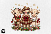 Leopard Christmas Highland Cow PNG, a Seasonal Illustration by CraftArtStudio (Thumbnail 1 of 4)