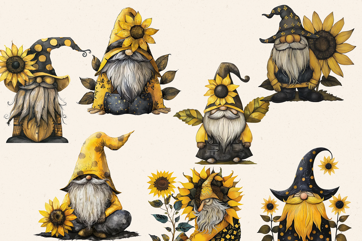 SUNFLOWER GNOME CLIPART PACK, a Person Illustration by Daring Digies (Photo 3 of 10)