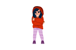 Freezing young girl wearing hoodie, a Person Illustration by pikepicture