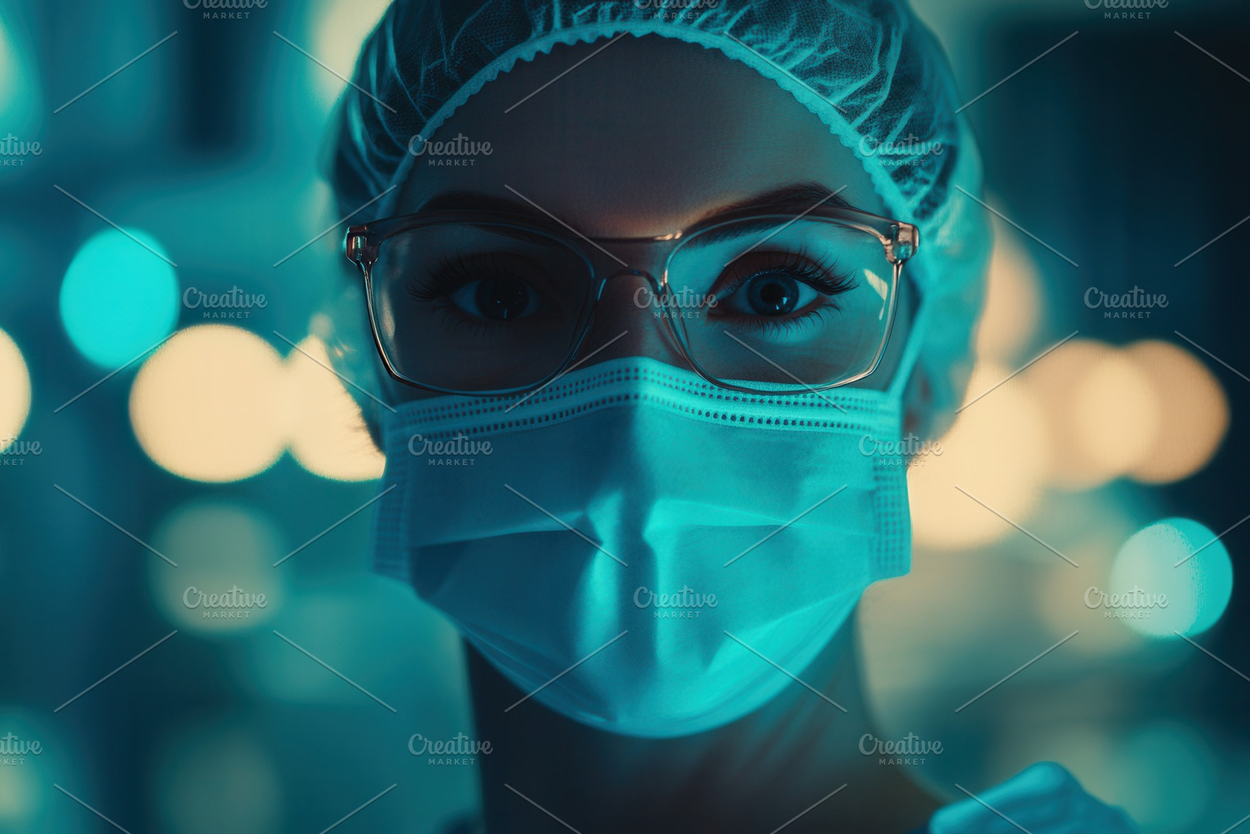 Surgeon stands focused in teal, a Photo by Pavel_design