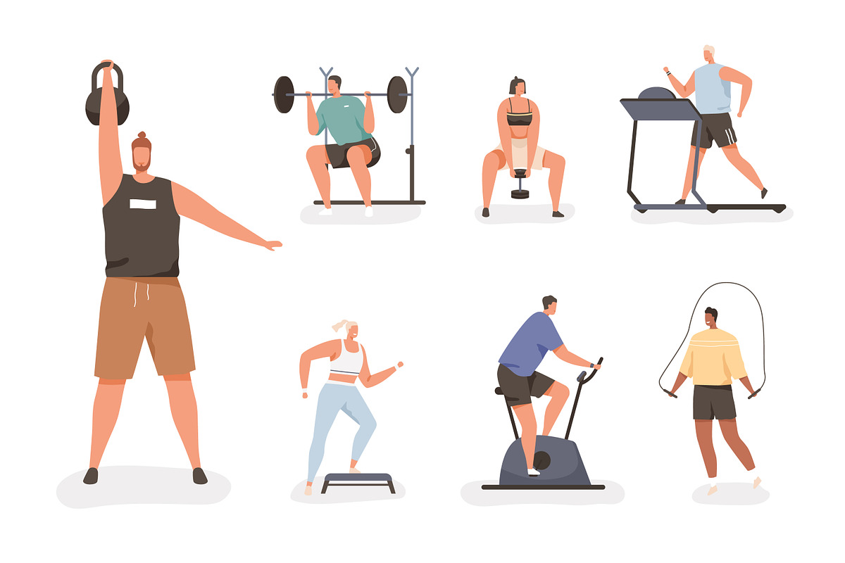 People doing sports in the gym set, a Sport Illustration by Good Studio (Photo 1 of 4)