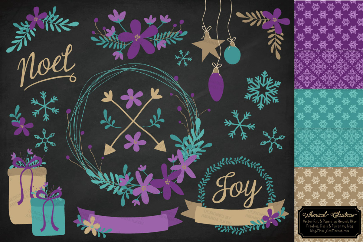 Teal & Purple Christmas Wreaths, an Illustration by Amanda Ilkov (Photo 2 of 5)