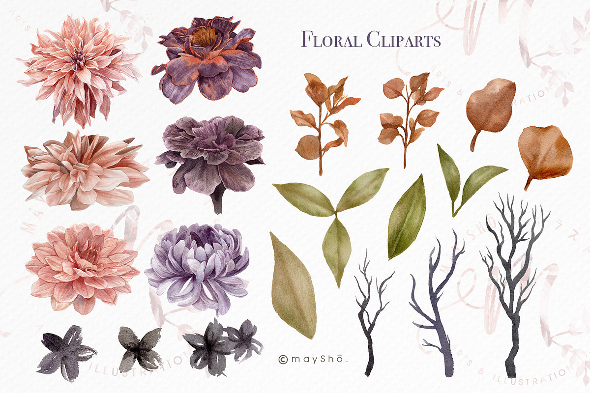 Watercolor Flower, Halloween Clipart, an Illustration by May • SHO (Photo 4 of 17)