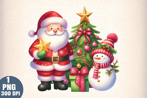 Santa Snowman Christmas Tree PNG, an Illustration by Daily.Designs