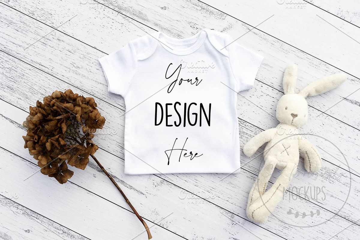 White Baby Bodysuit Mockup JPG, a Beauty & Fashion Photo by SC Photography & Design (Photo 1 of 2)