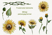 Sunflower watercolor clipart, an Illustration by Dina Guiter (Thumbnail 2 of 8)