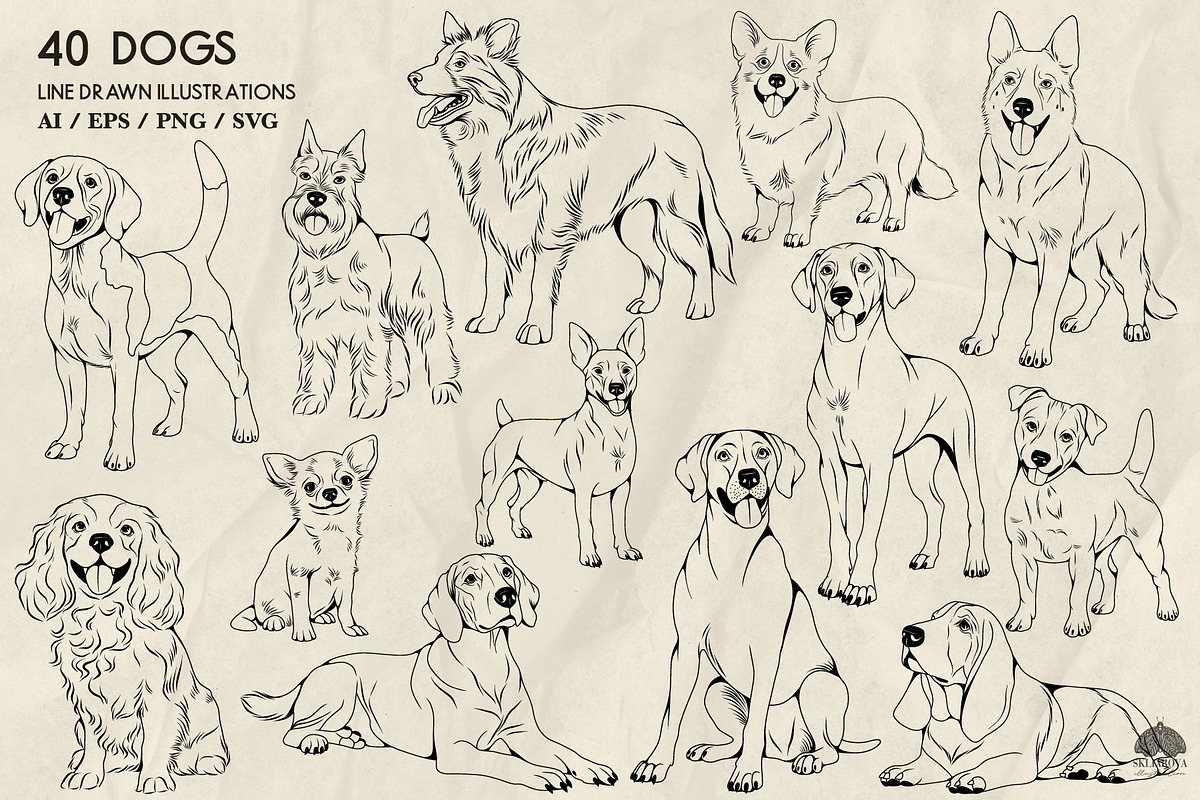 Dogs Line Art + Procreate Stamps, an Animal Illustration by Skliarova (Photo 2 of 4)