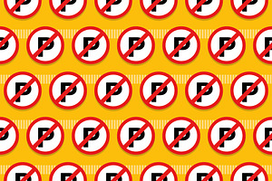 No Parking Sign Seamless Pattern, a Pattern Graphic by Mightyfire