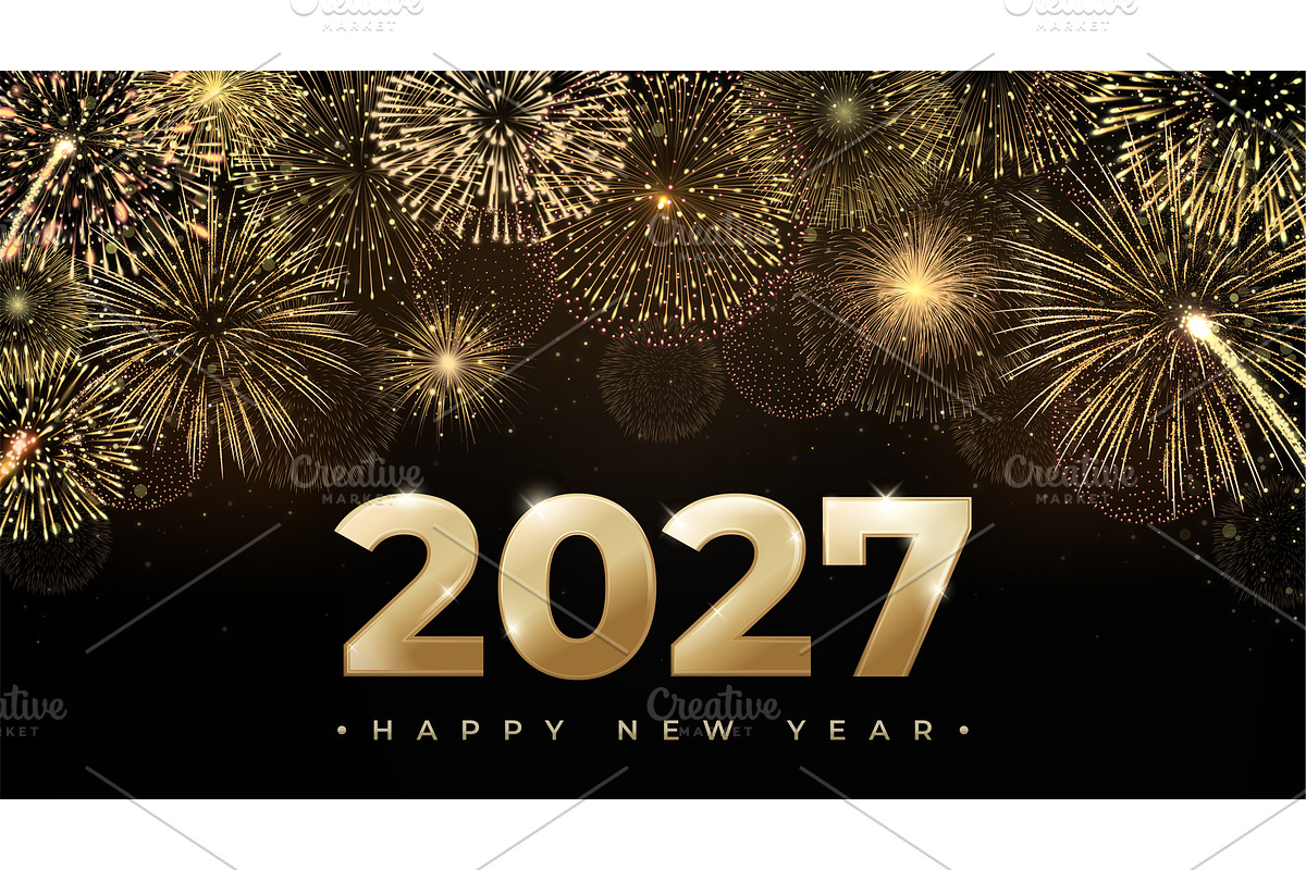 Happy New Year 2027 golden fireworks, a Decorative Illustration by Yayasya (Photo 1 of 3)