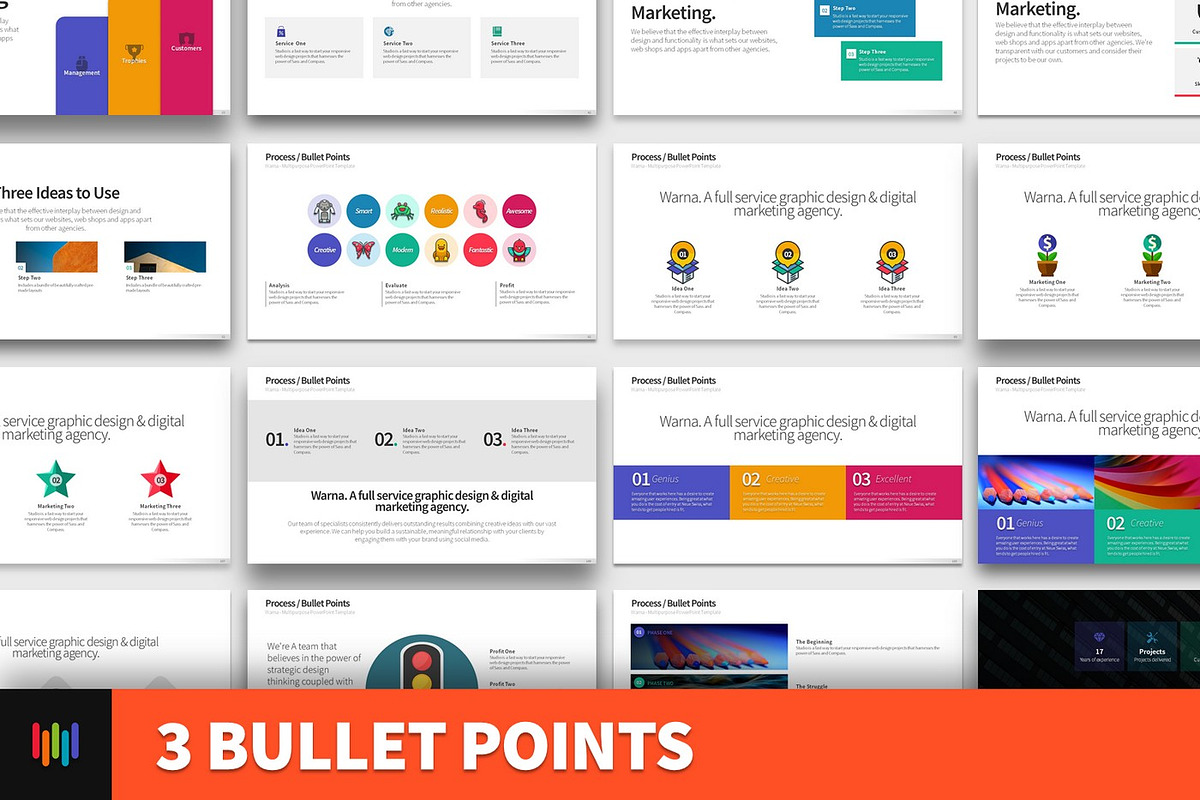 3 Bullet Points PowerPoint Templates, a Presentation Template by Warna Works (Photo 1 of 24)