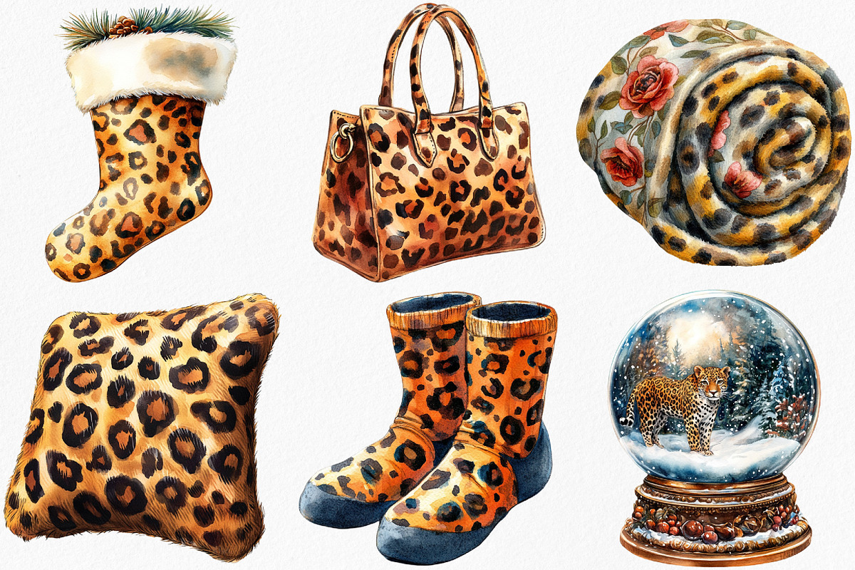 Watercolor Leopard Winter Clipart, an Illustration by Canvas Craft (Photo 2 of 8)