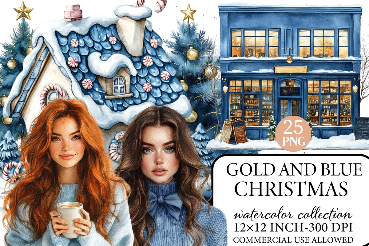 Gold and Blue Christmas Clipart, an Illustration by Libby Wishes (Photo 1 of 7)