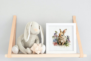 Watercolor Easter Rabbit Bunny Flowe