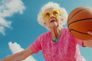 Elderly woman plays hoops outside, a Photo by Beautiful things