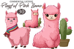 Playful Pink Llama Whimsical Clipart, a Seasonal Illustration by designcity5