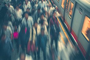 Subway Rush Hour Blurry Motion Train, a Photo by Pixeness Studio