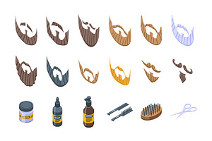 Beard Icons Set Isometric Vector.