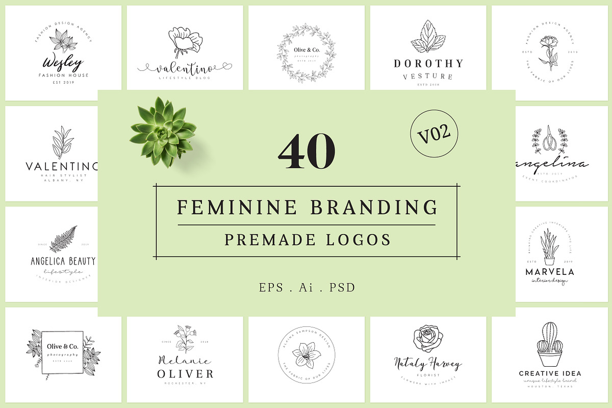 Feminine Branding Premade Logos V02, a Branding & Logo Template by XpertgraphicD (Photo 1 of 13)