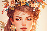 Bohemian Women with Flowers in Her H, a Person Illustration by Sharon Schwalbe (Thumbnail 2 of 2)