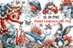 Pastel Undersea Life PNG Clipart