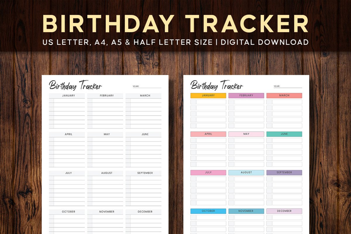 Printable Birthday Tracker, a Stationery Template by Graphicsnext (Photo 1 of 6)