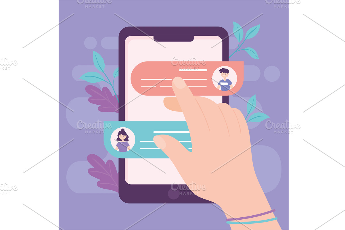 hand touching chat screen, a Technology Illustration by studiogstock