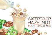 Watercolor hazelnuts and milk, a Food Illustration by Ekaterina Glazkova (Thumbnail 1 of 10)