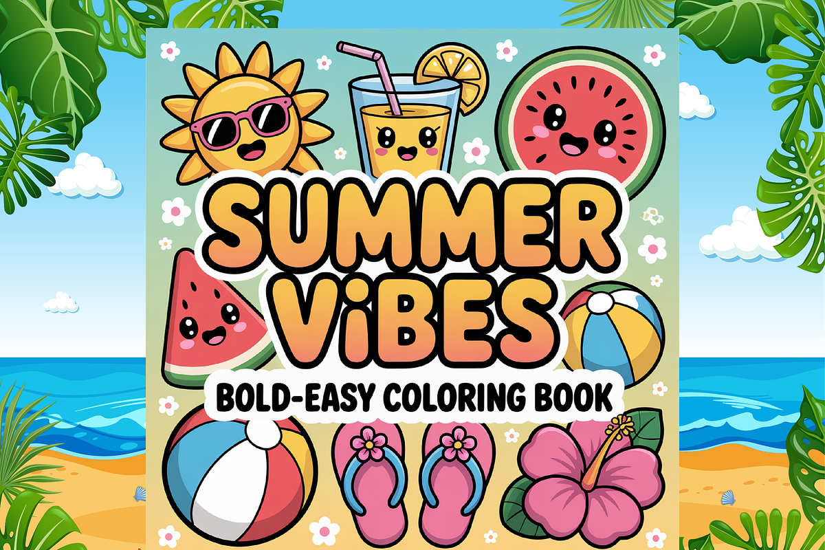 SUMMER VIBES BOLD-EASY COLORING BOOK, a Seasonal Illustration by Design Zone (Photo 2 of 5)