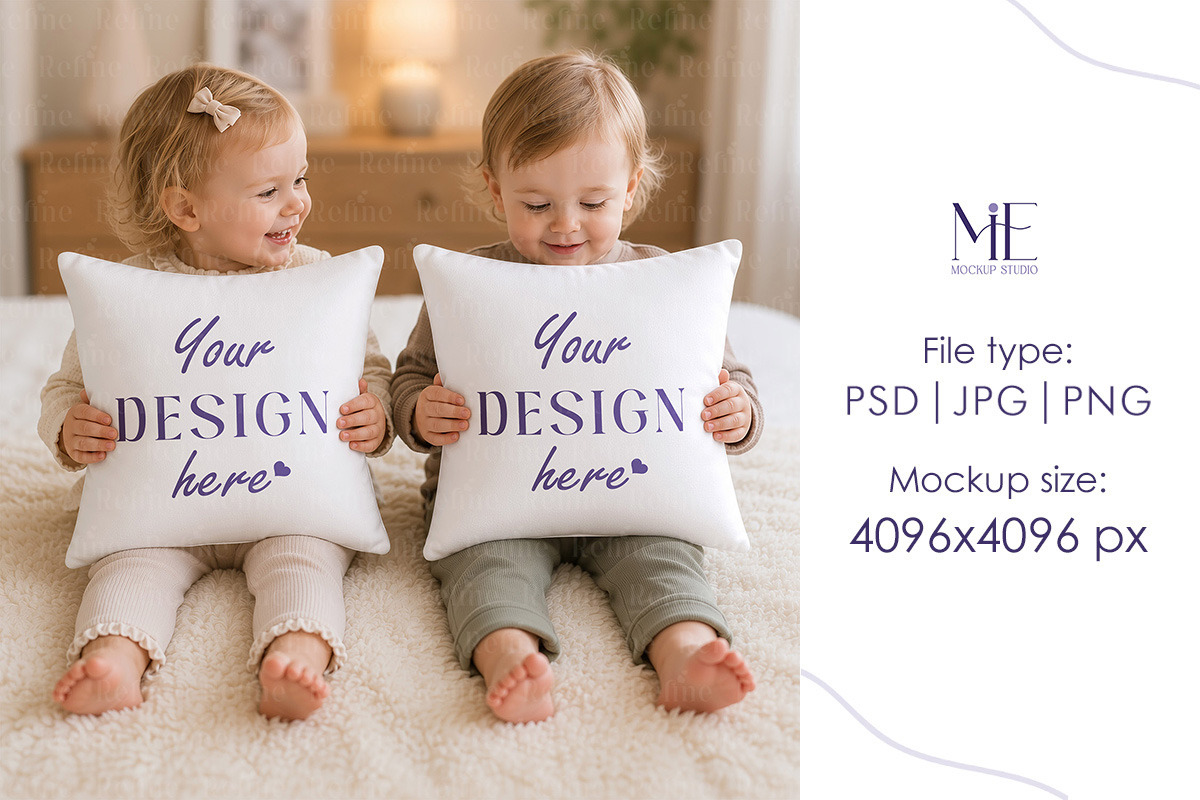 Kids Square Pillow Cushion Mockup, a Household Mockup by Mie Mockup Studio (Photo 2 of 5)