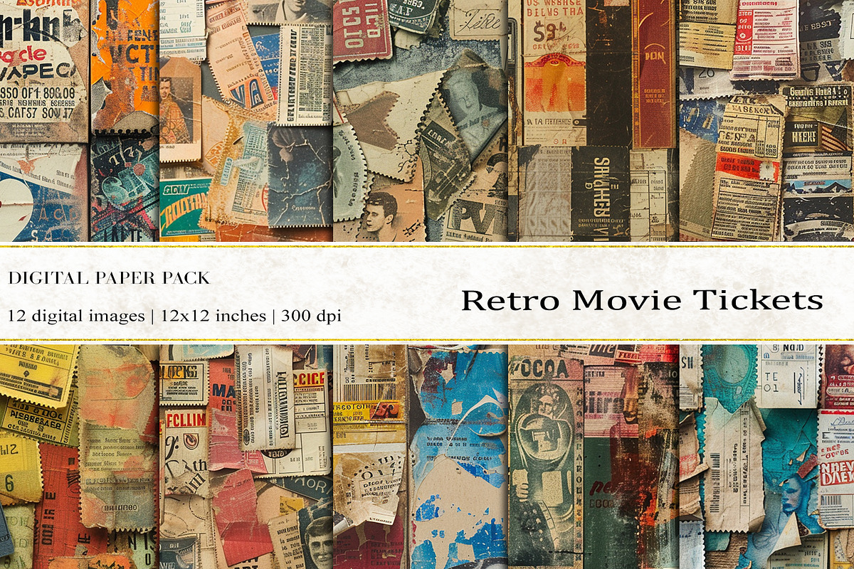 Retro Movie Tickets Digital Papers, a Background Graphic by BonaDesigns (Photo 1 of 5)