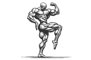 Muscular Bodybuilder Flexing in, a Sport Illustration by AlexArt