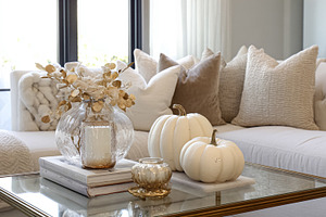 Seasonal decor with pumpkin, natural element, styled ornament an, a Photo by Studio ANNA