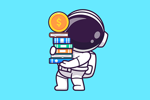 Cute Astronaut Bring Books With Coin, a Technology Illustration by Catalyst Labs