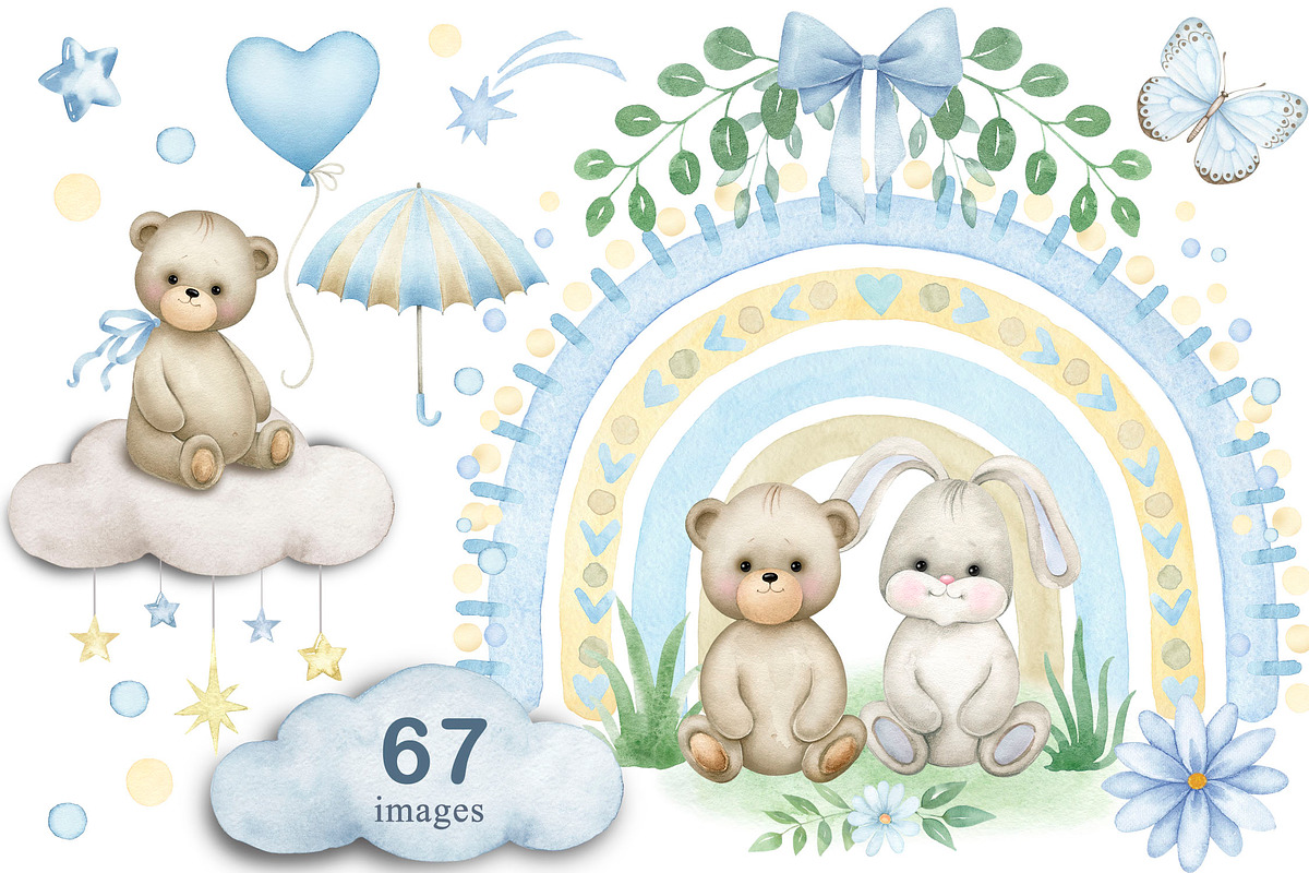 Rainbow Teddy bear Baby boy shower, an Animal Illustration by Solo Art Original (Photo 1 of 9)
