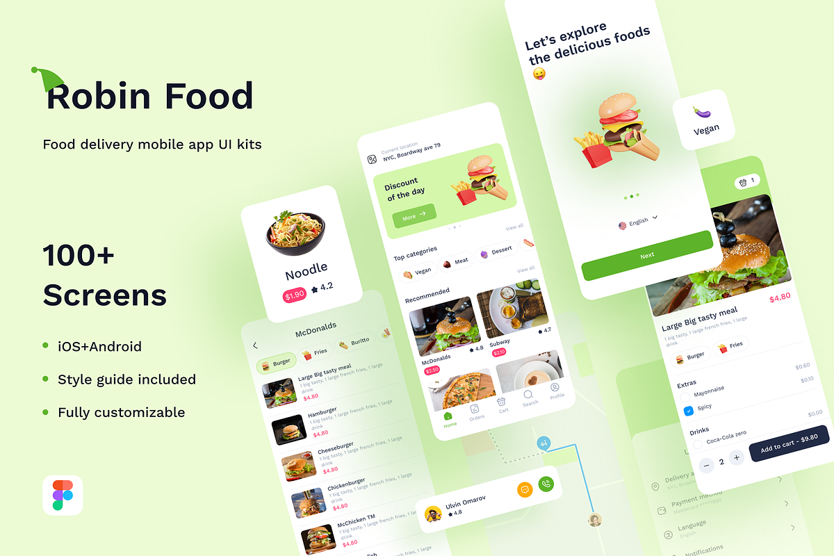 Robin Food-Food delivery app UI kits, an UI Kit Template by ulvinomarov (Photo 1 of 8)