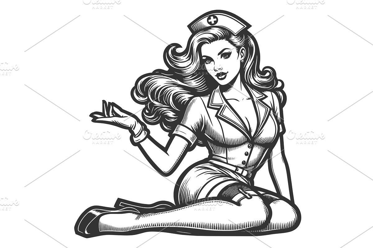 Pin-up nurse vintage uniform vector, a Healthcare Illustration by AlexArt