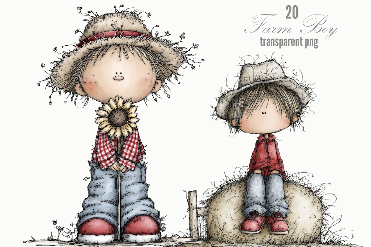Whimsical Farm Boy Clipart, a Person Illustration by Designking (Photo 1 of 5)