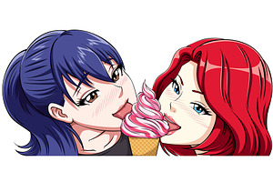 Manga Girls Eating Ice Cream On