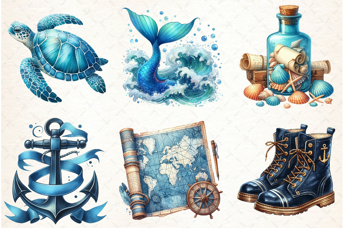 Watercolor Blue Nautical Collection, an Illustration by Libby Wishes (Photo 7 of 7)