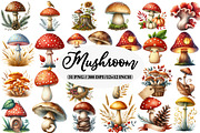 Watercolor Autumn Mushroom Clipart, an Illustration by Daily.Designs (Thumbnail 1 of 5)