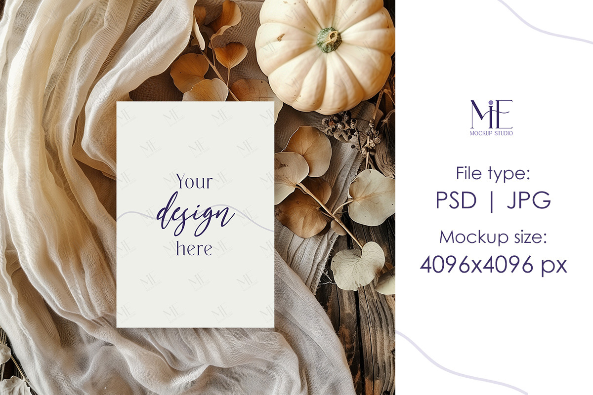 Fall Invitation Greeting Card Mockup, an Advertising Mockup by Mie Mockup Studio (Photo 4 of 6)