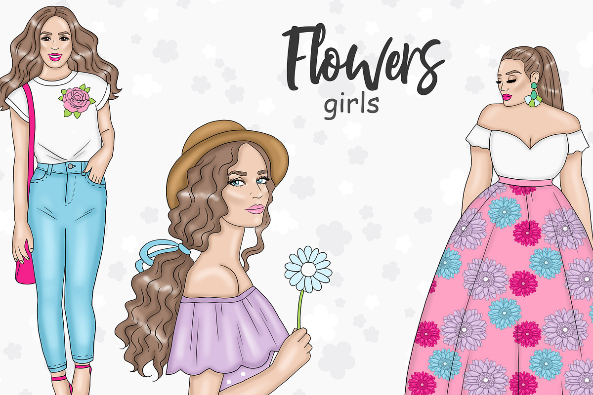 Flowers Girls Clipart, a Person Illustration by GlamArtZhanna (Photo 1 of 4)