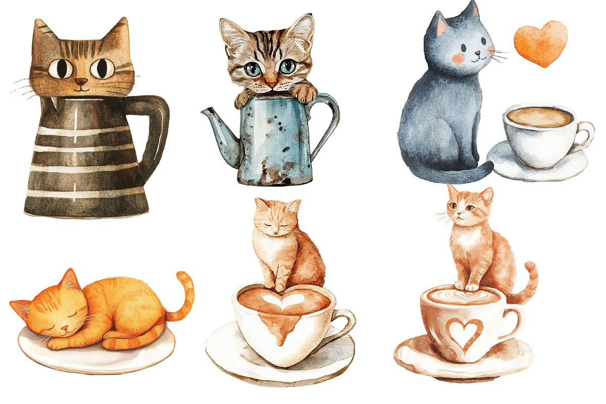 Cat Silhouette Love Coffee Clipart, an Illustration by Designworld (Photo 4 of 6)