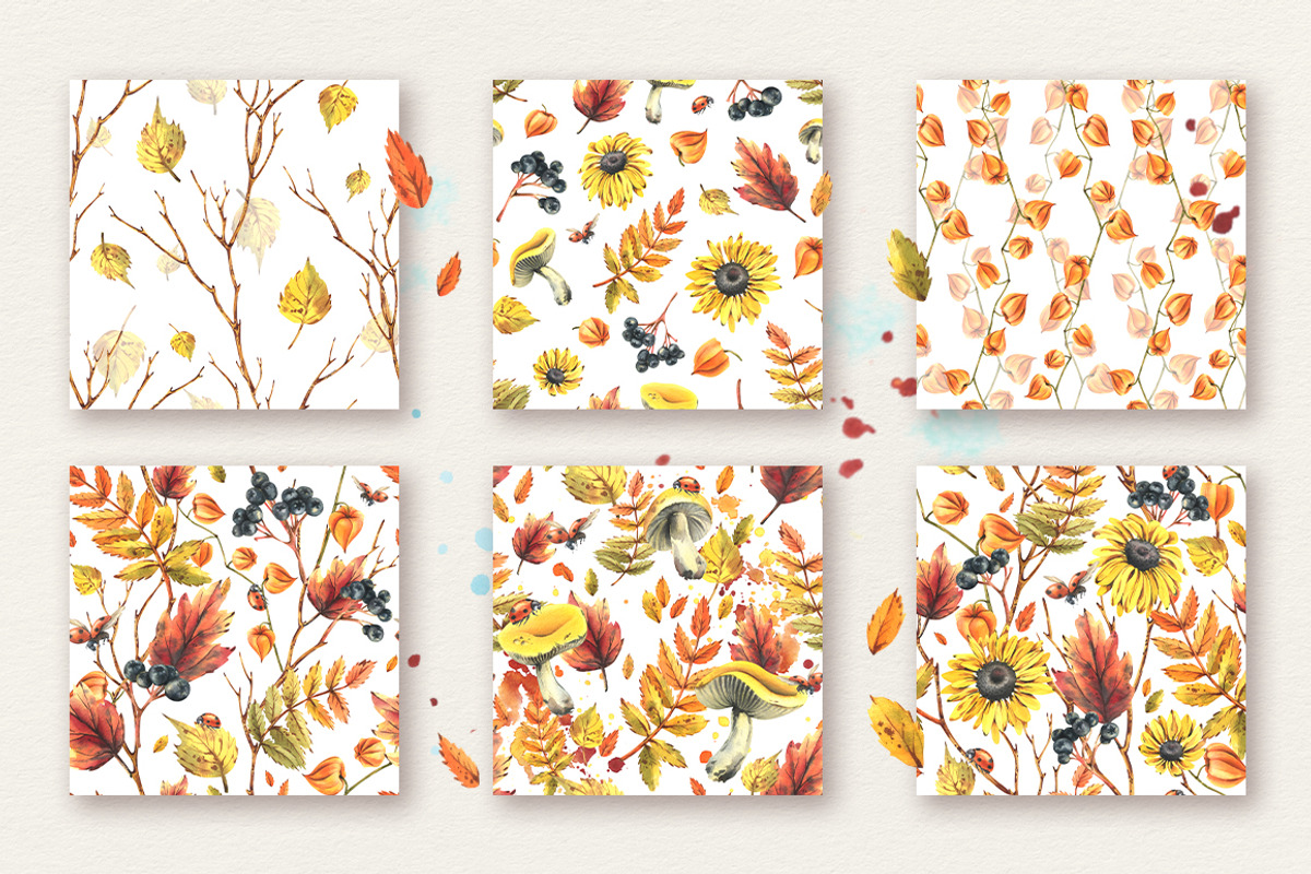 Autumn Watercolor Patterns Mini Set, an Illustration by NATASHA CHU (Photo 3 of 5)