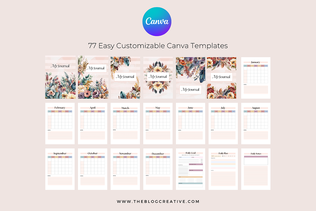 Undated Journal Planner Canva, a Stationery Template by The Blog Creative (Photo 6 of 10)