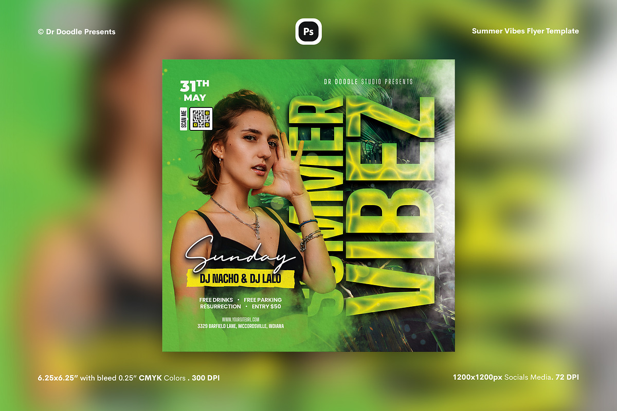 Summer Vibez Flyer & Social Media, a Flyer Template by iDoodle Studio