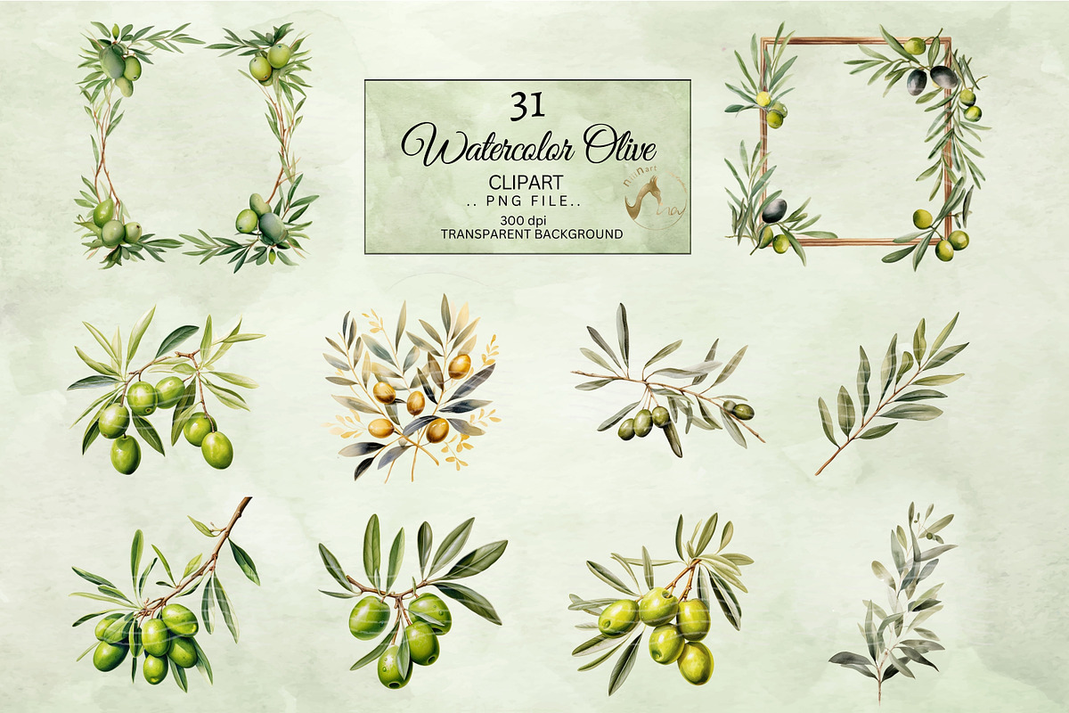 Watercolor Olive Clipart, an Illustration by NiiiNArt (Photo 5 of 7)