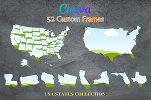 52 Canva Frames of USA States & USA, a Templates & Theme by Adalin Shop