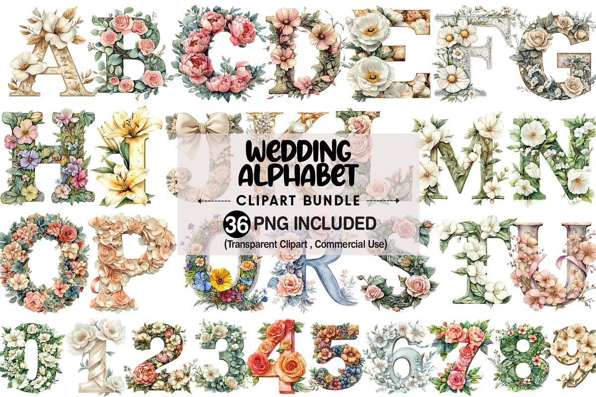Watercolor Wedding Alphabet Clipart, an Illustration by Pixels.Craft (Photo 1 of 4)