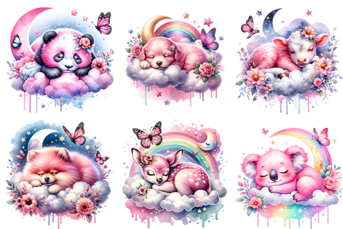 Cute Sleeping Baby Animals Clipart, an Animal Illustration by Creative Arslan (Photo 4 of 9)